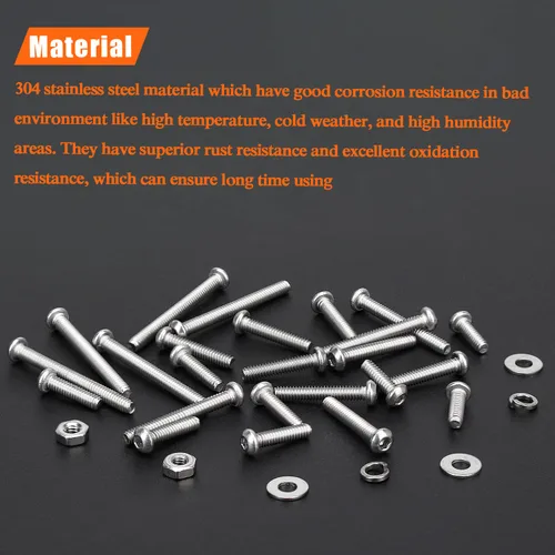 Vista 2 de HELIFOUNER 560 Piezas M2 x 4 mm / 6 mm / 8 mm / 10 mm / 12 mm / 16 mm / 20 mm, Tornillos de Cabeza de Botón con Cavidad Cilíndrica, Tuercas