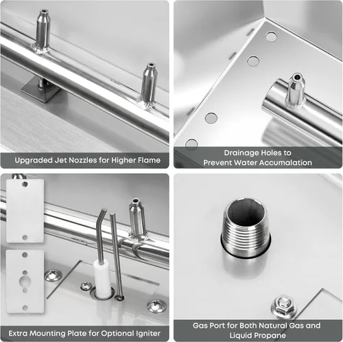 Vista 3 de Stanbroil 30" x 6" Sartén de caída lineal para hoguera con quemador de chorro mejorado, hoguera de gas natural o propano para exteriores, 54K BTU