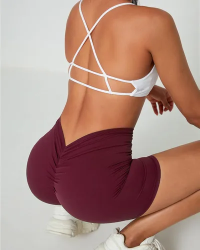 Vista 5 de Danysu Pantalones cortos de entrenamiento con corte en V, pantalones cortos de entrenamiento de cintura alta, pantalones deportivos para gimnasio