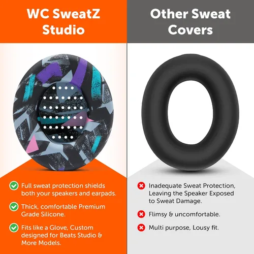 Vista 3 de WC SweatZ Studio - Fundas patentadas para almohadillas de oído para Beats Studio 3 (A1914) & Beats Studio 2 (B0500 / B0501), fabricadas por Wicked