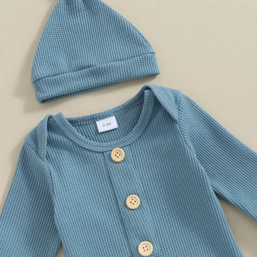 Vista 4 de BULINGNA Pijama de una pieza para bebé recién nacido, con nudo y gorro, unisex, con manoplas