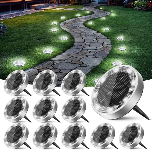 Vista 18 de Peasur Luces solares de suelo para exteriores, paquete de 24 luces planas de disco con energía solar, IP68 impermeable, antioxidante, iluminación