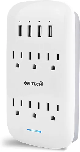 Vista 7 de Oviitech Adaptador de Montaje en Pared Multi Toma de Corriente con Protector Contra Picos de Corriente y 4 (4.2 AMP) Puertos USB de Carga, 3 Tomas