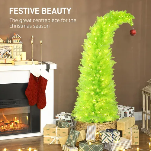 Vista 3 de HOMCOM Árbol de Navidad caprichoso de 5 pies con bola roja preiluminada Verde