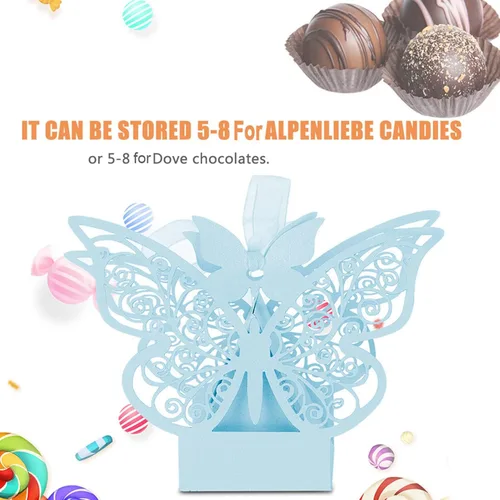 Vista 8 de Caja de azúcar, 100 cajas de chocolate de azúcar para decoración de boda para cumpleaños de boda (azul)
