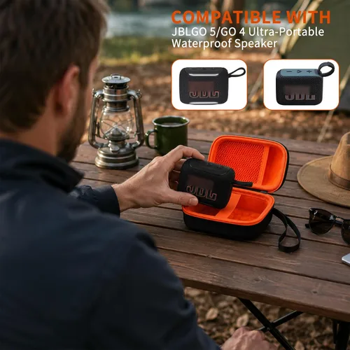 Vista 2 de Funda rígida de transporte para altavoz Bluetooth JBL Go 5/Go 4/Go 3, bolsa de almacenamiento de viaje con forro suave, bolsillo de malla, correa