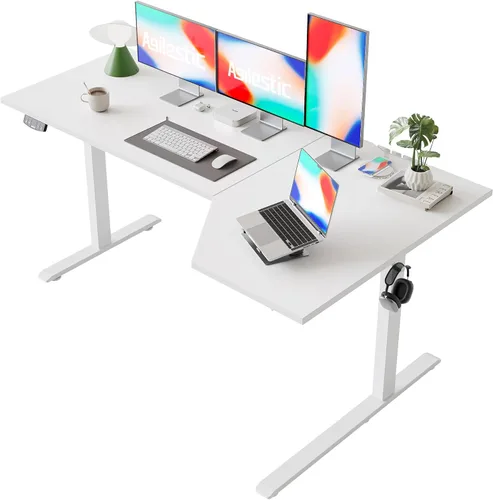 Vista 12 de Agilestic - Escritorio Eléctrico de Pie, Escritorio Ajustable en Altura de 55 Pulgadas en Forma de L, Escritorio para Sentarse y Pararse