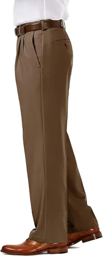 Vista 2 de Haggar Cool 18 Pro Classic Fit - Pantalones de cintura expandible, plisados, con frente oculto, tamaño regular y grande y alto