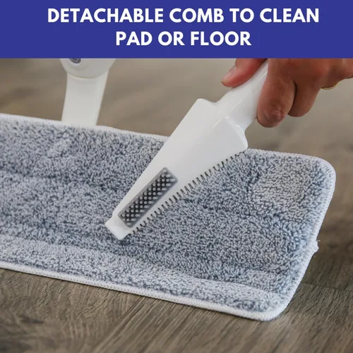 Vista 9 de Don Aslett 's Spray Mop Plus+ para limpieza de suelos Cabezal giratorio de 360° Almohadilla de microfibra reutilizable Raspador de goma