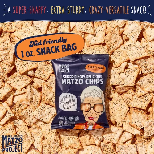 Vista 4 de The Matzo Project Chips de matzo crujientes, todo sabor, vegano, sin nueces, paquete de 24 bocadillos a granel, 1 onza cada uno, envueltos