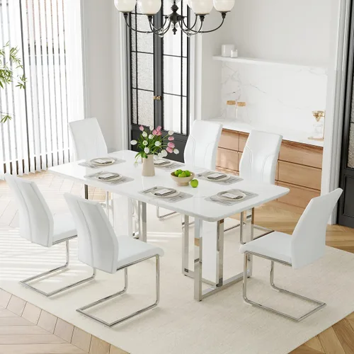 Vista 31 de Juego de mesa de comedor Marle blanca de 63 pulgadas para 4