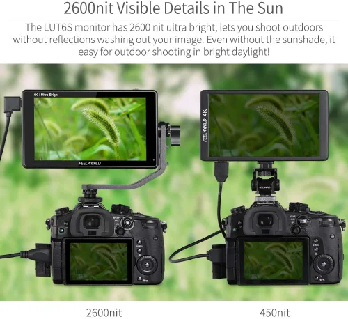Vista 2 de FEELWORLD LUT6S 6 pulgadas SDI 2600nits HDR 3D LUT pantalla táctil DSLR Cámara Monitor de campo con forma de onda VectorScope histograma 3G SDI 4K