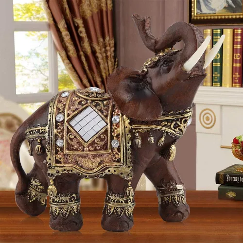Vista 7 de Hilitand Lucky Wealth - Estatua de elefante, escultura de grano de madera de Feng Shui, decoración de escritorio para el hogar, regalo (L)