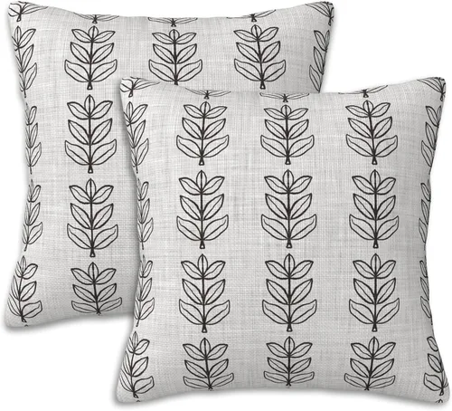 Vista 9 de Fundas de almohada decorativas con flores abstractas y hojas, 16 x 16 pulgadas, juego de 2, fundas de almohada decorativas suaves para sala