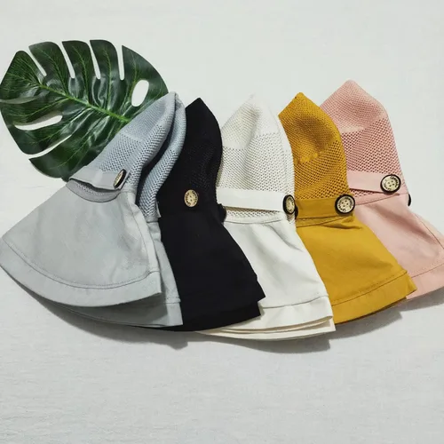 Vista 6 de Sombreros de malla de verano para mujeres con protección UV de ala ancha plegables para playa tipo bucket Gris