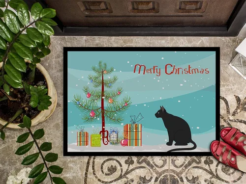 Vista 3 de Caroline's Treasures CK4781JMAT Ojos Azules Cat Merry Christmas Felpudo de 24 x 36 pulgadas, tapete para puerta delantera, para interiores