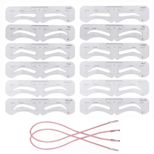 Vista 8 de 12 plantillas reutilizables para cejas, plantilla de cejas con banda elástica para principiantes (distancia de cejas 0.8-1.4 in)