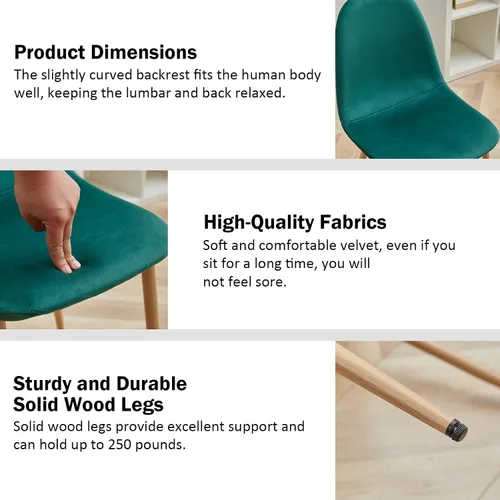 Vista 4 de Juego de 4 sillas de comedor de terciopelo, sillas de comedor modernas de mediados de siglo, sillas de cocina cálidas, sillas decorativas con patas