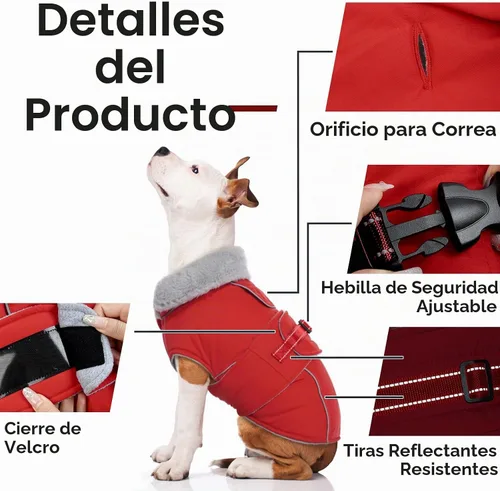 Vista 5 de Lelepet Dog Coat Reflective Waterproof Fleece Vest with Adjustable Buckle Abrigos de invierno reflectantes con cierre de ajustable, abrigos para Rojo