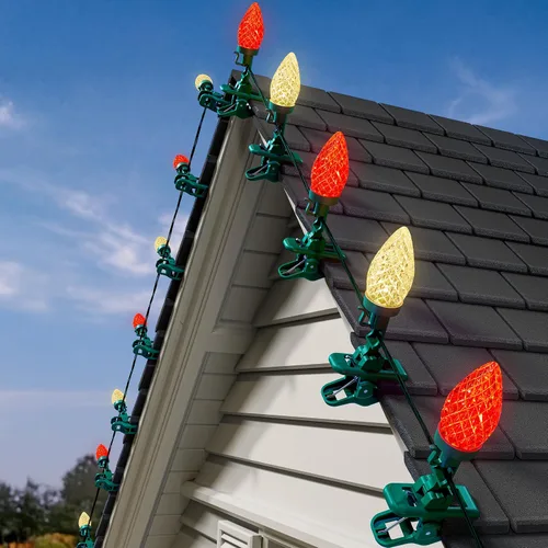 Vista 12 de Luces LED C9 de Navidad para Exteriores, 68 Pies, 100 Luces LED de Cadena con Clips Rápidos, Grado Comercial Extensibles Impermeables Luces