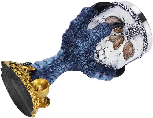 Vista 6 de Taza de cáliz de vino con diseño de calavera para Halloween, gótico de vikingos, osario, esqueleto, taza de café, medieval, guerrero, garra