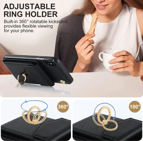 Vista 5 de Asuwish Funda de teléfono para iPhone Xs Max con protector de pantalla de vidrio templado y anillo RFID, soporte para tarjeta de crédito, accesorios