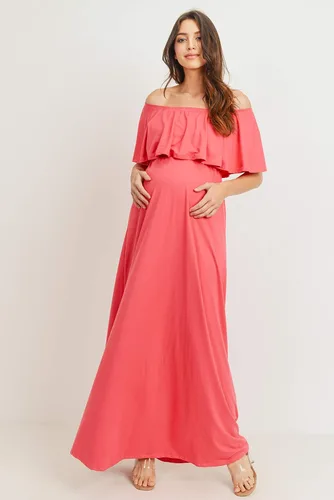 Vista 4 de Vestido de maternidad con hombros descubiertos, vestido largo para mujeres embarazadas, para fiestas de recién nacidos, o sesiones de fotos