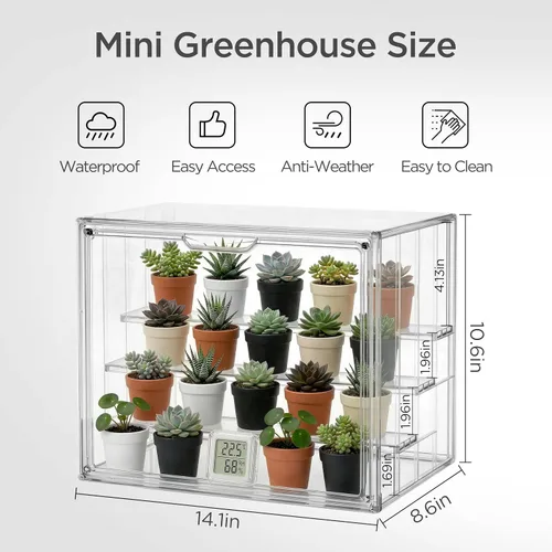 Vista 2 de HBlife Mini invernadero para interiores, casa verde apilable transparente con puerta magnética y separadores de drenaje ajustables, invernadero
