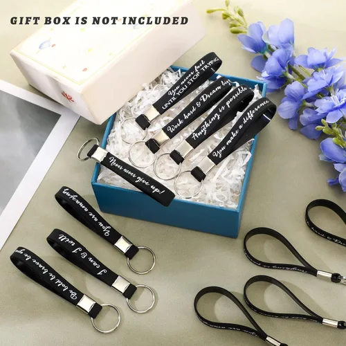 Vista 4 de 24 llaveros inspiradores de regalo para mujeres, con cita motivacional, llaveros de agradecimiento para profesores, Negro
