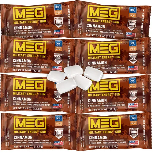 Vista 14 de MEG - Goma de mascar energética militar - Arctic Mint 100 mg de cafeína por pieza para rendimiento físico, impulso de energía para entrenamientos