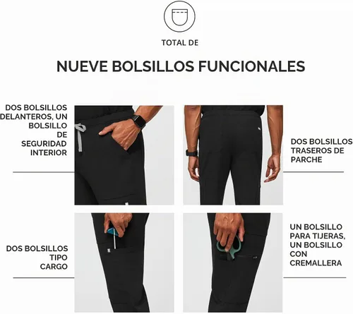 Vista 7 de Pantalones de limpieza tipo cargo FIGS Cairo, ajuste clásico de pierna recta BLK