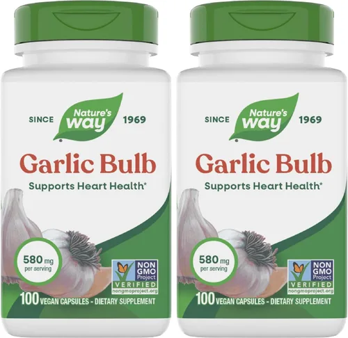 Vista 10 de Nature's Way Bombilla de ajo, apoya la salud del corazón*, proyecto verificado sin OMG, 580 mg por porción, vegano, 100 cápsulas
