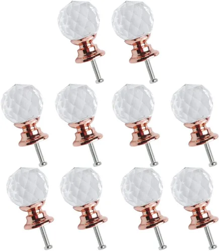 Vista 10 de uxcell 10 pomos de cristal de 0.787 in de diámetro, base de aleación de aluminio, perilla de forma redonda, manija de cajón para muebles, puerta
