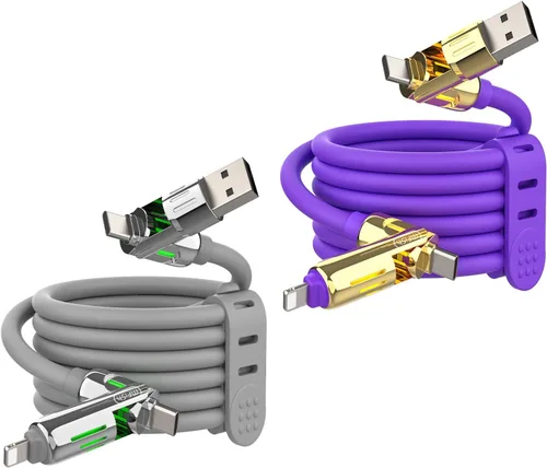 Vista 25 de Cable de carga rápida 4 en 1 de 240 W, negro, 3.3 pies Funda de transporte, USB-A y USB-C a USB-C/Lightning, para iPhone 17/16/15/14, MacBook