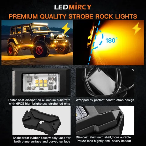 Vista 3 de LEDMIRCY Switchback Kit de Luces LED para Rocas Blanco/Ámbar Estroboscópicas con Arnés de Cableado 8 Módulos 6 Modos Función de Reinicio Función