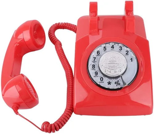 Vista 7 de Teléfono con cable Retro Rotary Dial Teléfono con cable Teléfono fijo de escritorio vintage (rojo)