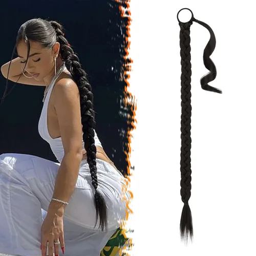 Vista 15 de Barsdar Extensión de 26 Pulgadas de Cola de Caballo Trenzada Larga con Banda Elástica - Extensiones de Cabello en Cola de Caballo Recta y Elegante