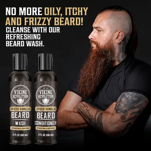 Vista 3 de Viking Revolution Lavado de Barba y Acondicionador de Barba para Hombres con Aceite de Argán y Aceite de Jojoba - Suavizante y Fortalecedor de Barba