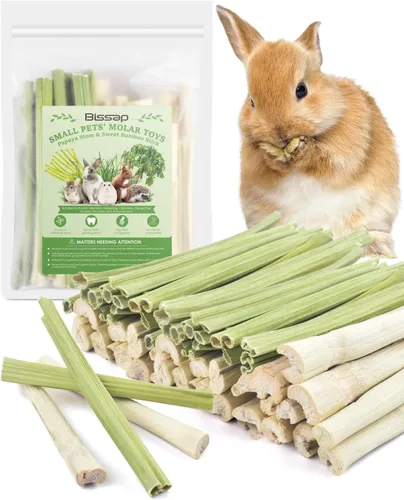 Vista 8 de Bissap 54 palitos masticables de conejo, mezcla de bambú dulce natural, Timothy, heno, avena, zanahoria, palo masticable, rama de manzana, conejito