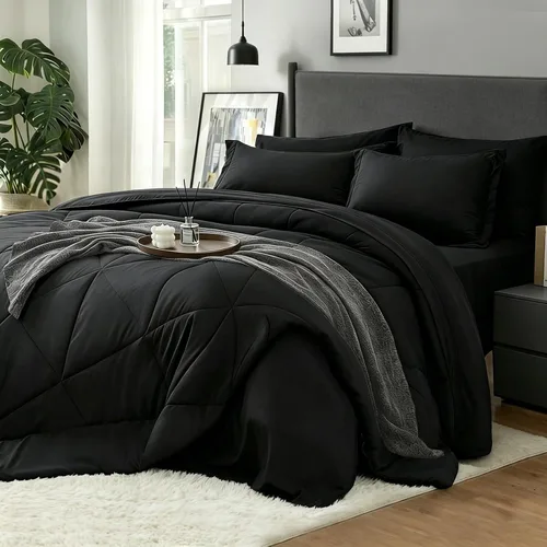 Vista 20 de BEDELITE Juego de ropa de cama con edredón tamaño individual de 5 piezas, reversible, en una bolsa - Juego de cama de lujo suave de microfibra
