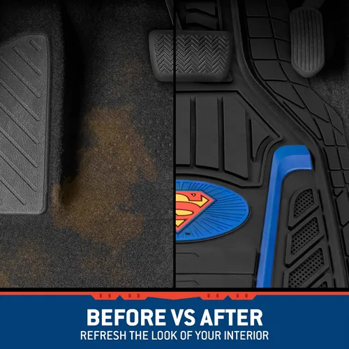 Vista 6 de BDK Warner Bros DC Comics Armored Superman Todo Tipo de Clima, Tapetes de Goma Resistente Universal para Coche, Agarre Antideslizante, 2 Piezas