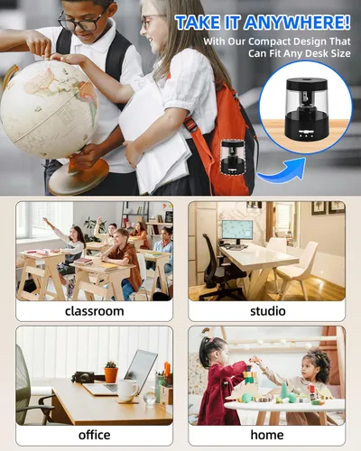 Vista 8 de ZMOL Sacapuntas eléctrico para lápices de colores, operado por batería, sacapuntas eléctrico enchufable para niños 6-8mm No.2/Oficina/Hogar/Negro