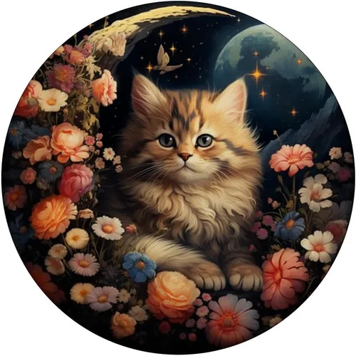 Vista 3 de Lindo gato floral jardín flores celestial luna creciente estrellas PopSockets estándar PopGrip