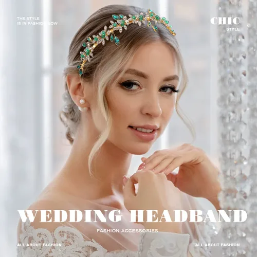 Vista 7 de JEAIRTS Diadema de diamantes de imitación verde esmeralda, accesorios para el cabello para mujer