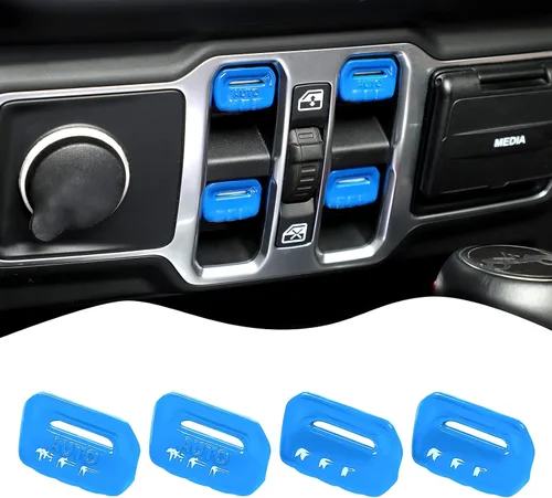 Vista 12 de JeCar 4 piezas para Jeep Wrangler Cubierta de botón del interruptor de ventana de la moldura interior negra para Jeep Wrangler JL JLU Gladiator JT