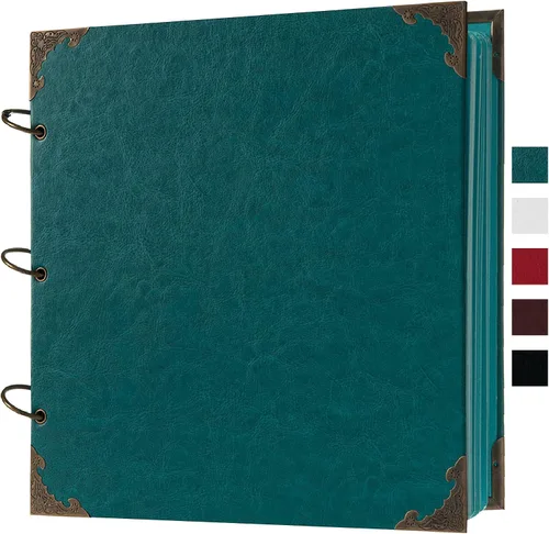 Vista 14 de Álbum de fotos de 8 x 8 pulgadas de cuero con tapa dura, 80 páginas de papel artesanal en blanco, álbum de recortes DIY para bodas y aniversarios