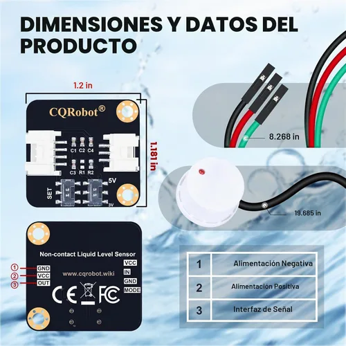 Vista 5 de CQRobot Sensor de nivel de agua/líquido sin contacto compatible con Arduino, Raspberry Pi y otras placas base. para producción industrial, acuario