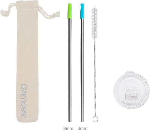 Vista 2 de Ezprogear 34oz-P1 - Vaso delgado de acero inoxidable con tapa y popote (34 onzas, negro/oro rosa)