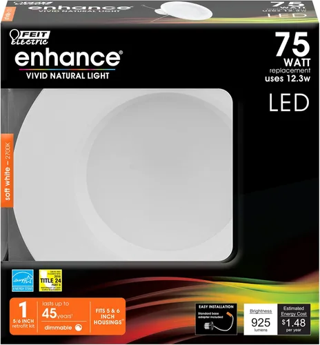 Vista 2 de Feit Electric Lámpara empotrable LED de 5 a 6 pulgadas - Moldura premontada - Adaptador de base estándar - CCT de 2700 K blanco suave - Regulable