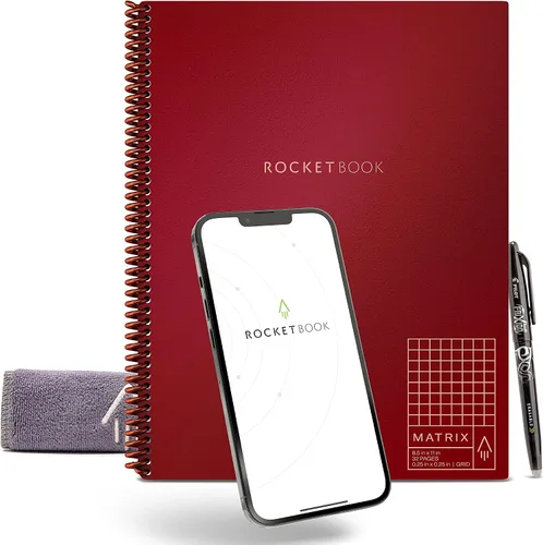 Vista 11 de Rocketbook Matrix Smart - Cuaderno de papel cuadriculado reutilizable, conectado digitalmente, cuaderno isométrico, tamaño carta 8.5 x 11, gris